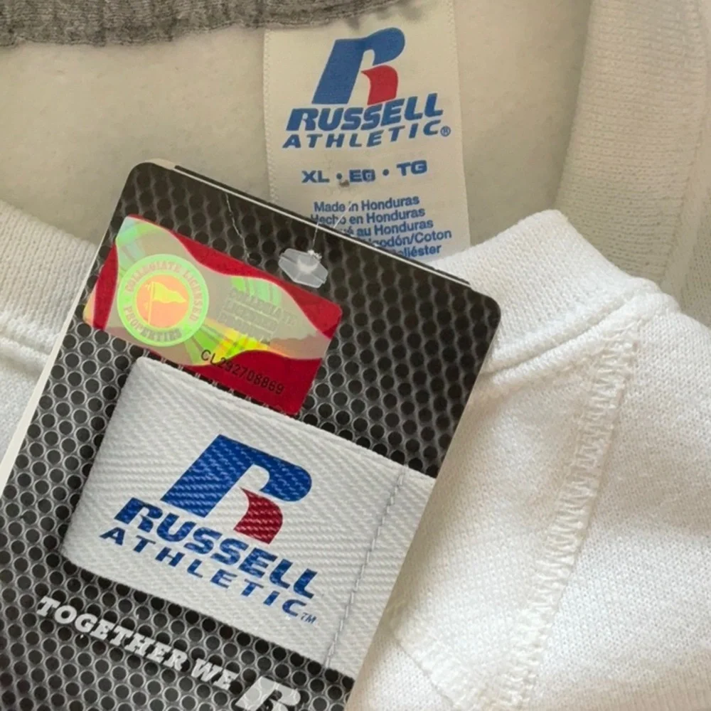 Russell Athletic White Sweater with Purple and Yellow Logo